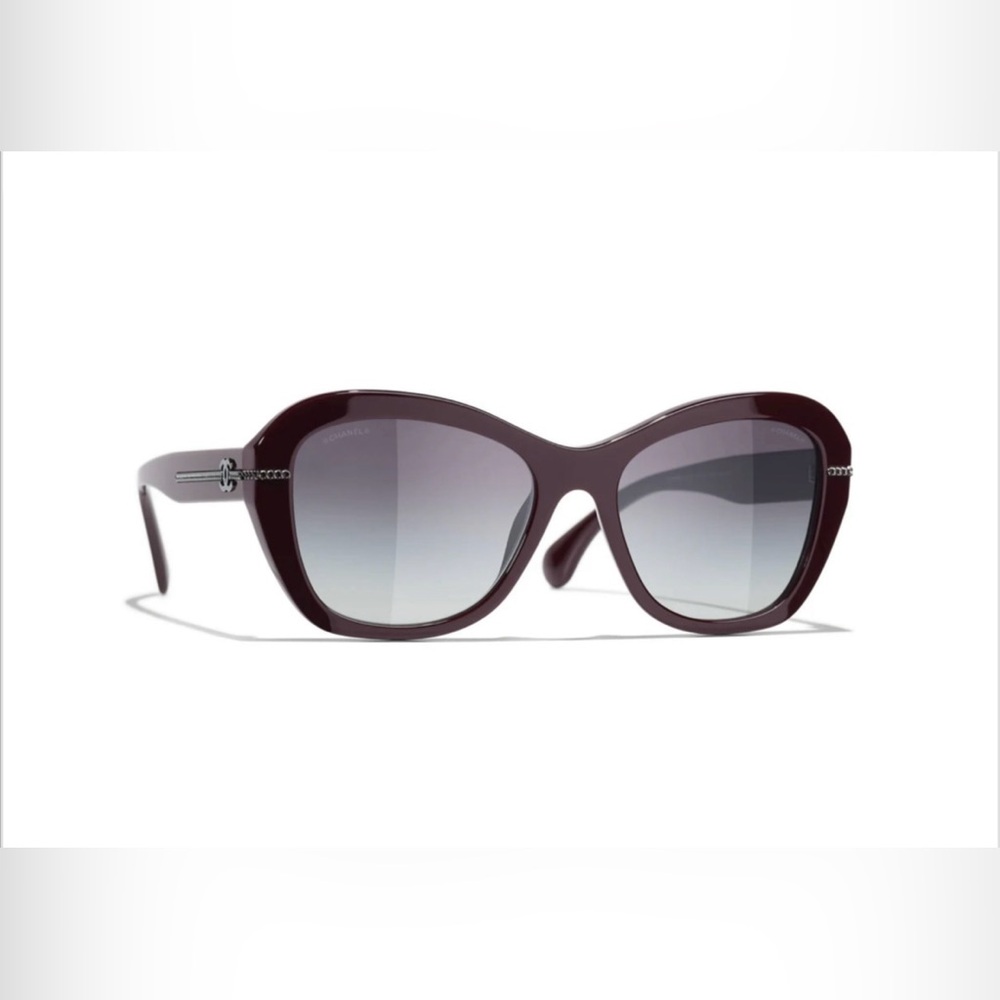 CHANEL Burgundy Cat Eye Frame Gray Gradient Lenses Sunglasses